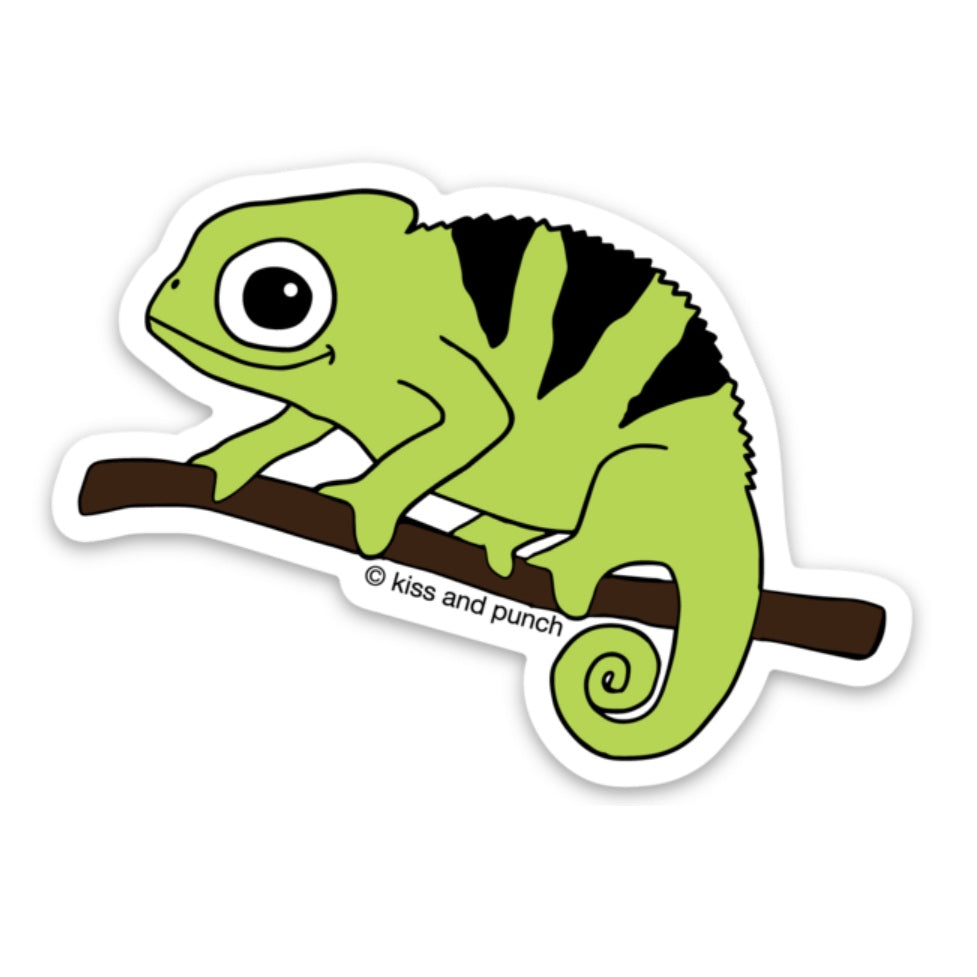 Cute Green Chameleon 3 Inch Diecut Vinyl Sticker