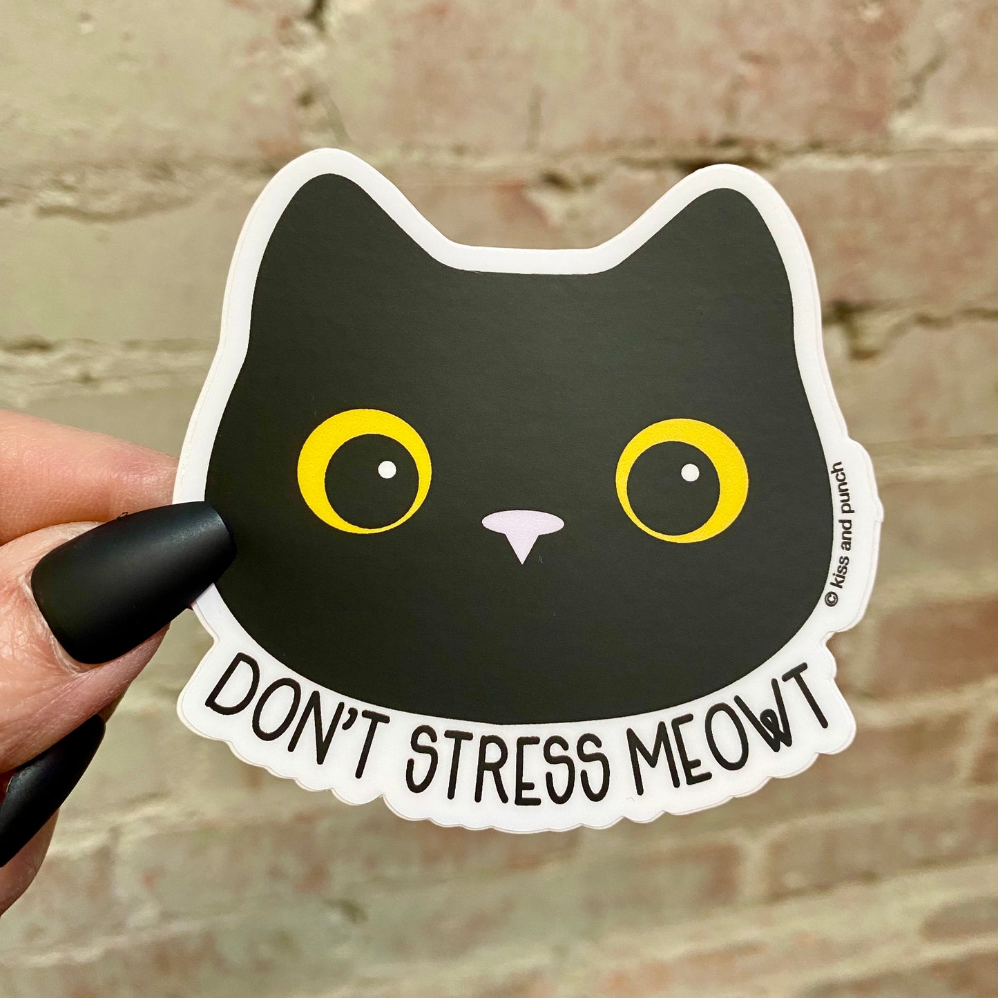 Funny Don't Stress Meowt Black Cat 3 Inch Diecut Vinyl Sticker