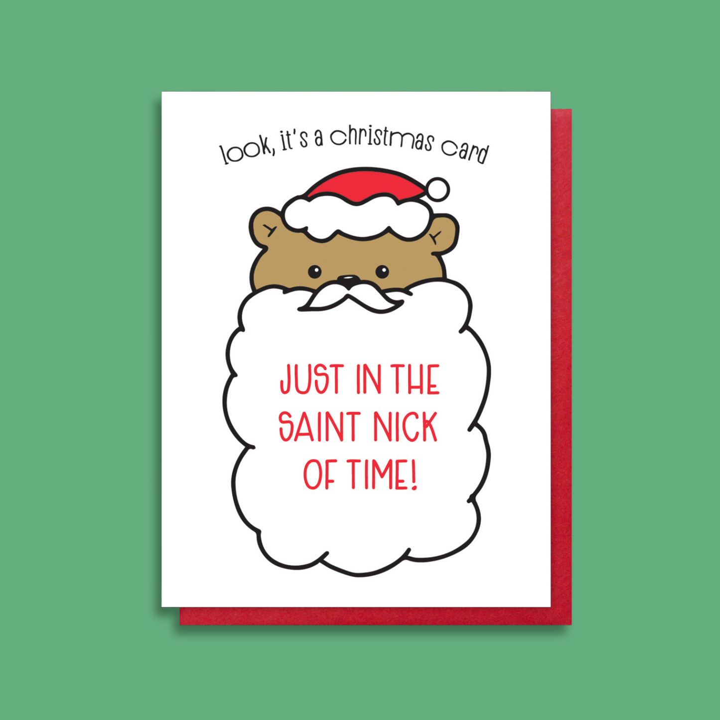 Cute Santa Bear Christmas Letterpress Card | Saint Nick of Time | kiss and punch