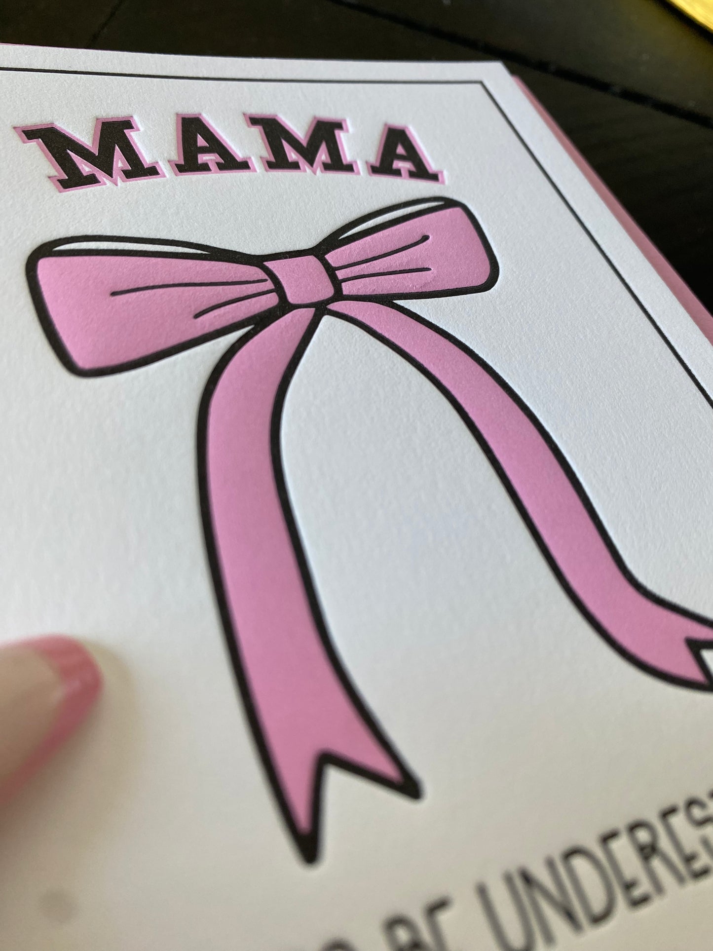 Cute Coquette Pink Bow Mother's Day Letterpress Card | kiss and punch