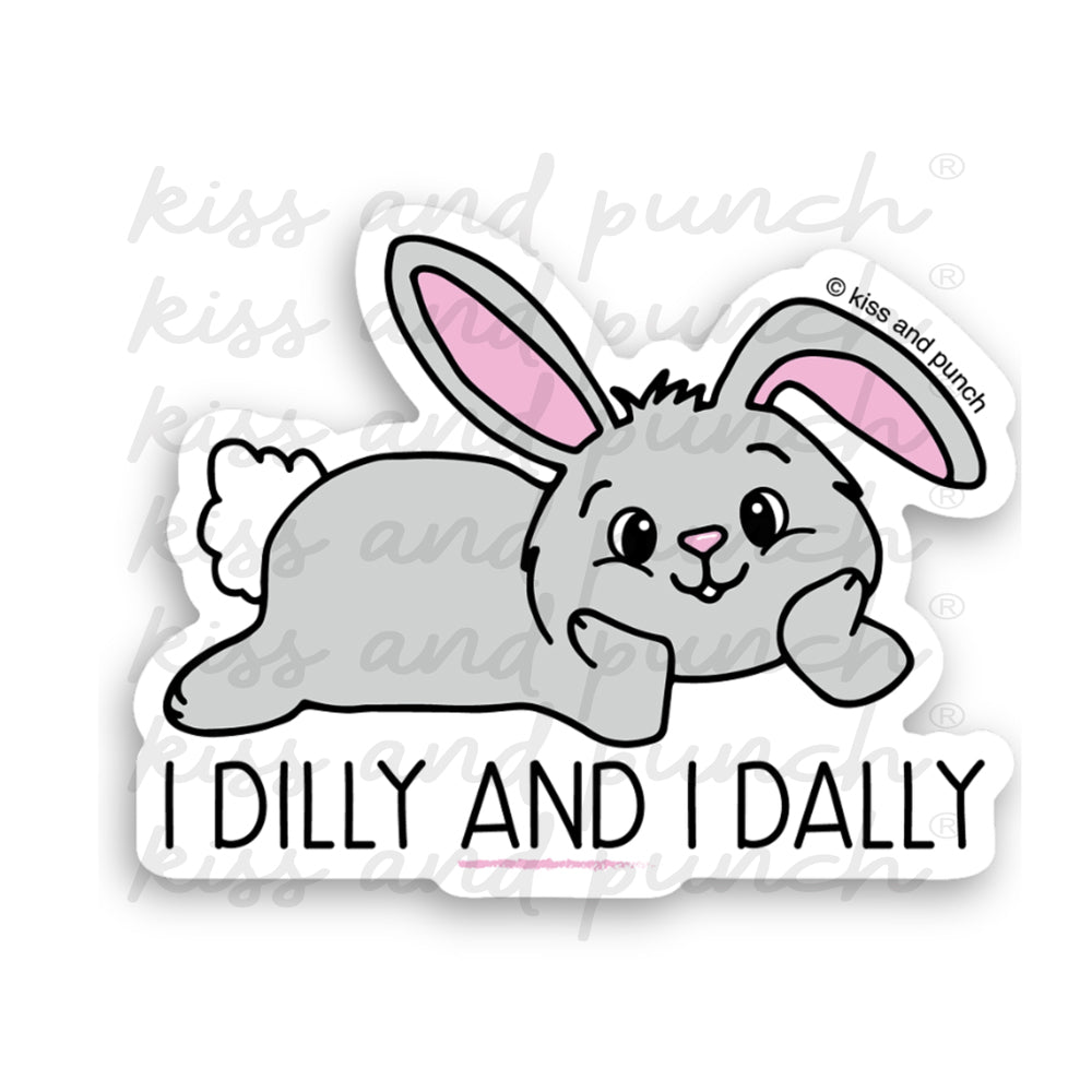 NEW! Funny Bunny Vinyl Sticker - I Dilly and I Dally Decal - Cute 3 Inch Rabbit Deco - Kiss and Punch