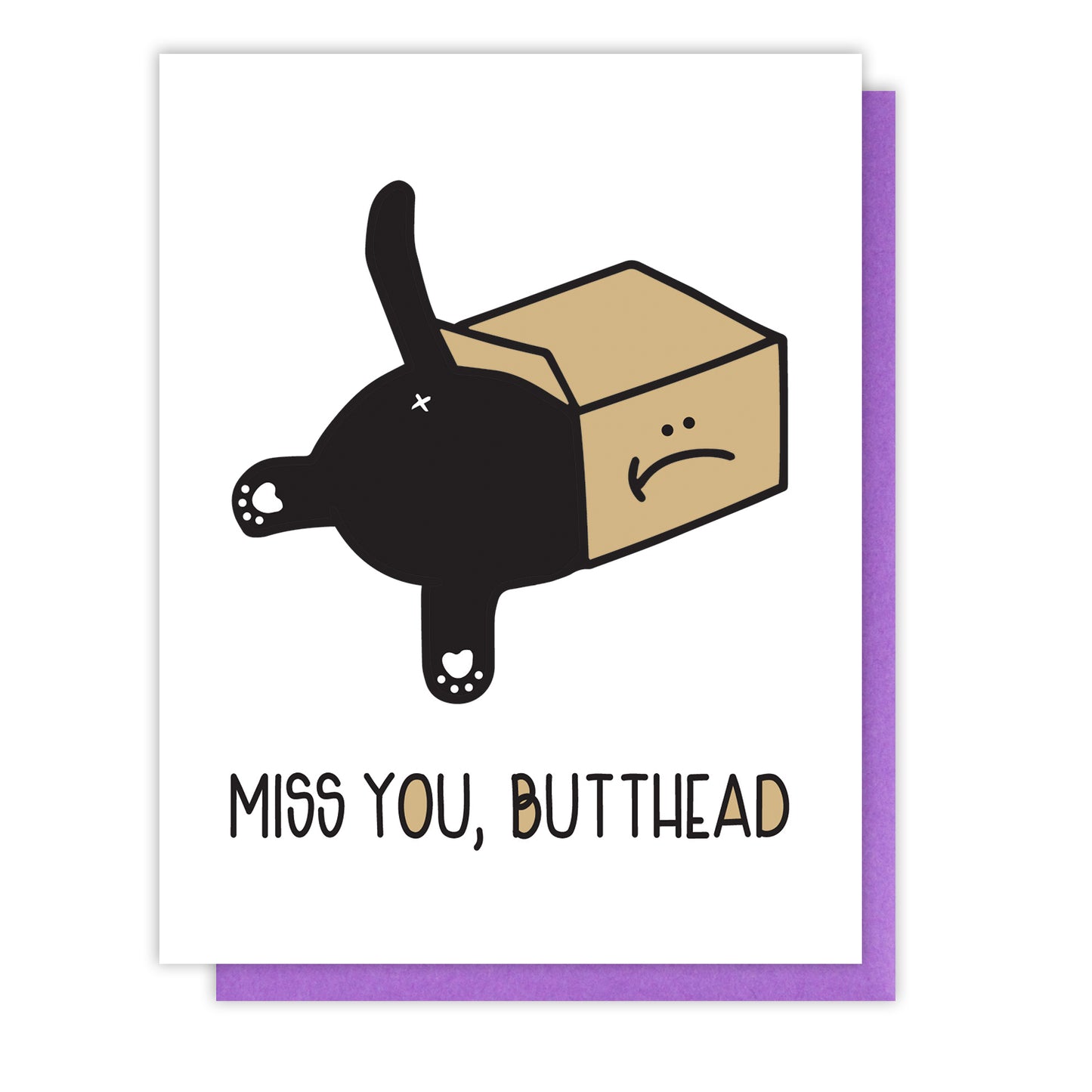 Funny Miss You Letterpress Card - Miss You Butthead - Cat in a Box - Black Cat Card - Kiss and Punch