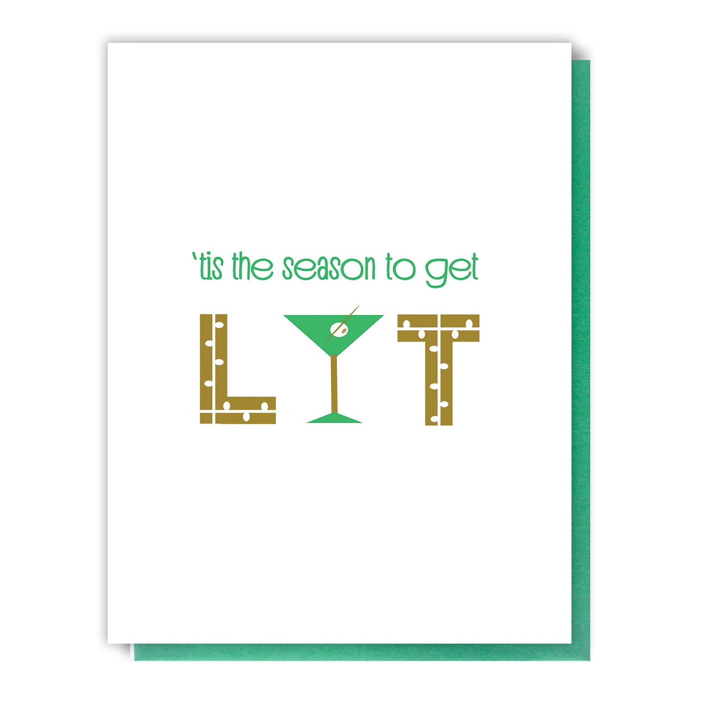 Funny Get Lit Martini Glass Holiday Letterpress Card | kiss and punch - Kiss and Punch