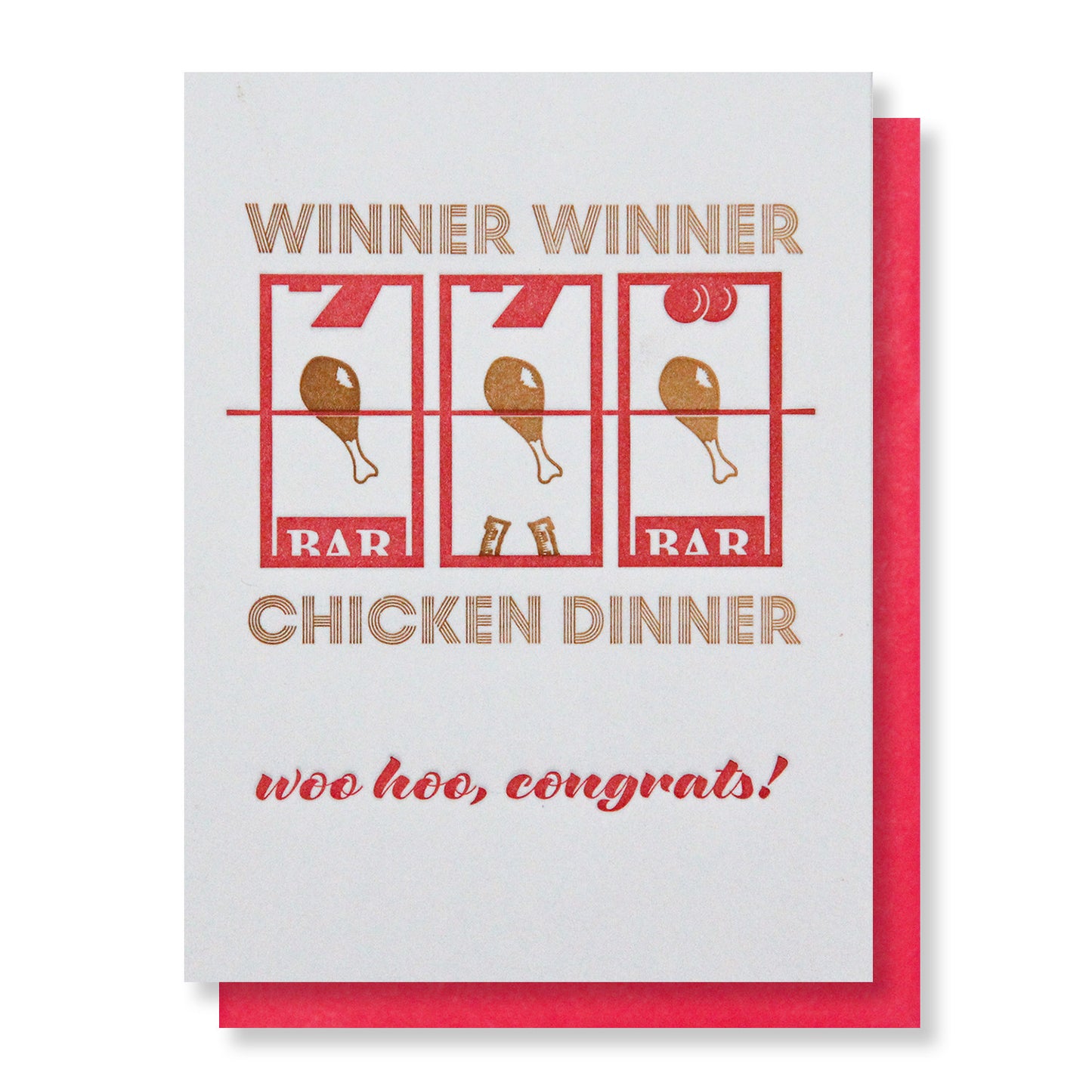 Funny Winner Winner Chicken Dinner | Congratulations Letterpress Card | kiss and punch - Kiss and Punch