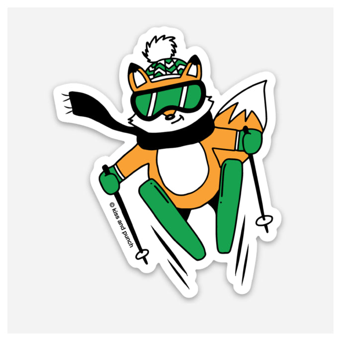 3 Inch Skiing Fox Matte Vinyl Sticker - Kiss and Punch