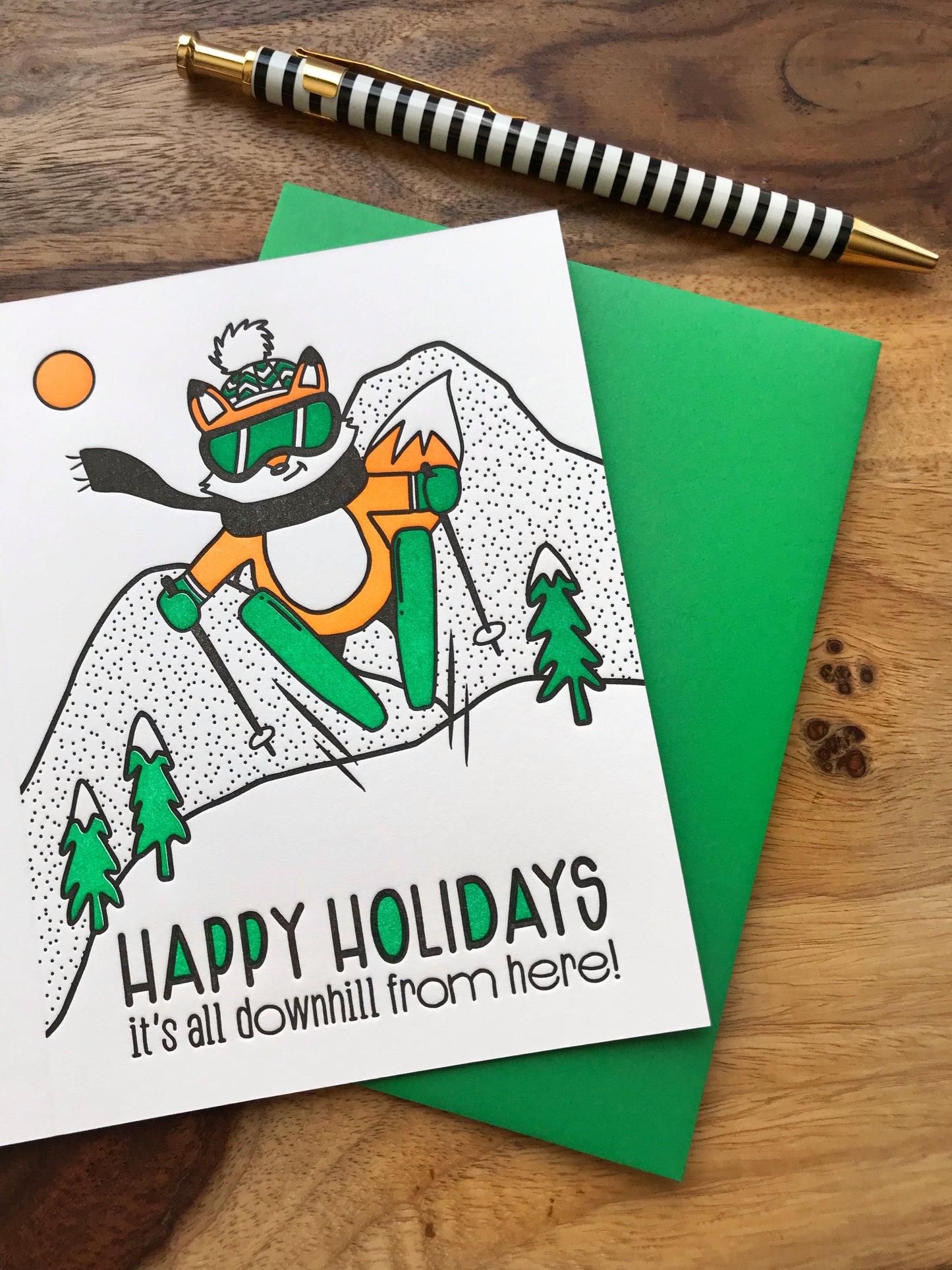 NEW! Funny Downhill Holidays | Skiing Fox Letterpress Card | kiss and punch - Kiss and Punch