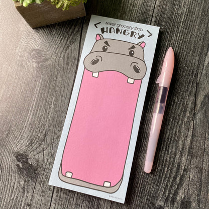 Funny Hangry Hippo Market Grocery List Notepad | 50 Sheets | kiss and punch - Kiss and Punch