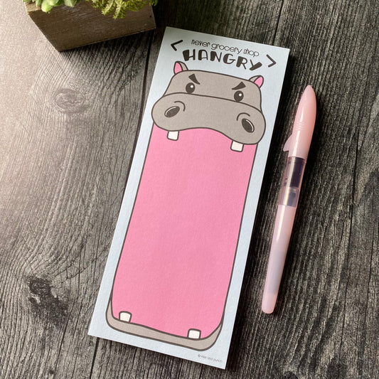 Funny Hangry Hippo Market Grocery List Notepad | 50 Sheets | kiss and punch