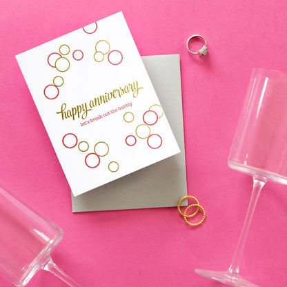 SALE! Bubbly Anniversary Letterpress and Foil Card