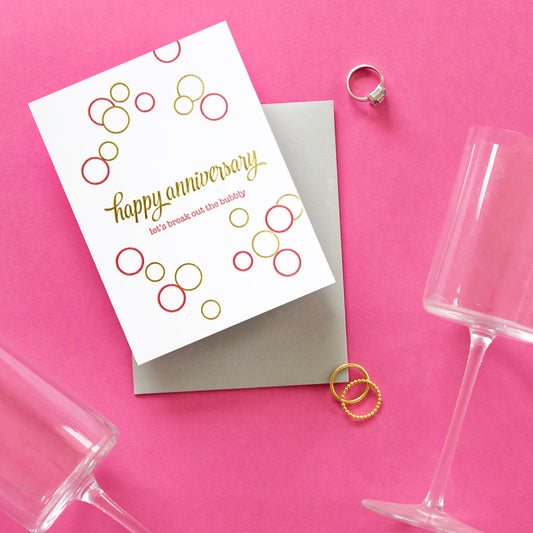 SALE! Bubbly Anniversary Letterpress and Foil Card