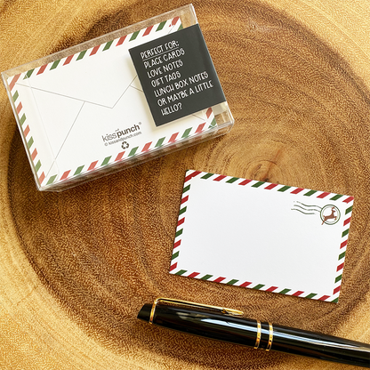 Mini Notecard Set of 60 - Christmas Airmail Flat Cards - Lunch Notes - Mini Cards - Enclosure cards