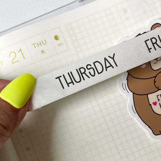 NEW! Cute Handwritten Days of the Week Washi Tape - Planner Journal Decoration - Paper Tape - Kiss and Punch