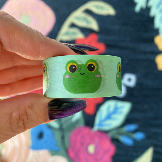 Cute Green Frog Washi Tape - Planner Flair - Bullet Journal Decoration - Junk Journal - Toad Paper Tape