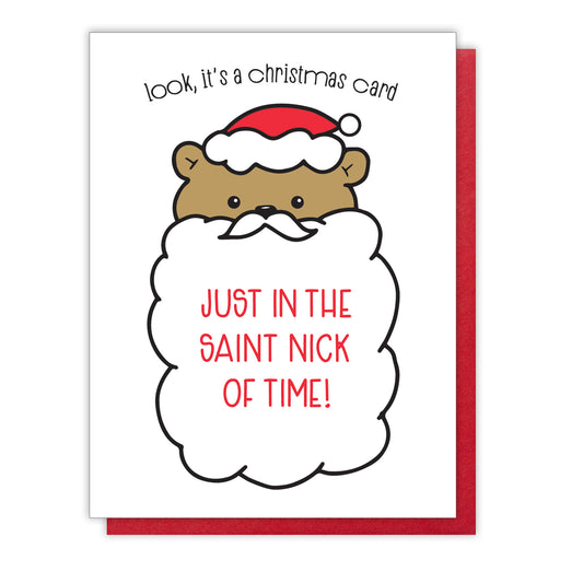 NEW! Cute Santa Bear Christmas Letterpress Card | Saint Nick of Time | kiss and punch