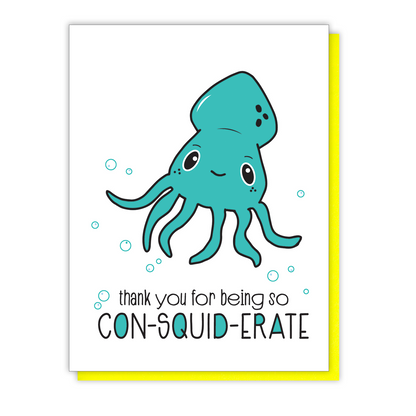 Squid Pun Thank You Card - Con-squid-erate Letterpress Greeting Card by Kiss and Punch