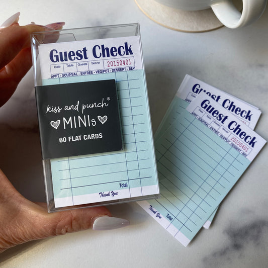 NEW! 60 Guest Check Minis™ - Flat Notecard Set - Junk Journal Fun - Love or Lunch Notes - Pocket Reminders - Enclosure Cards - Kiss and Punch