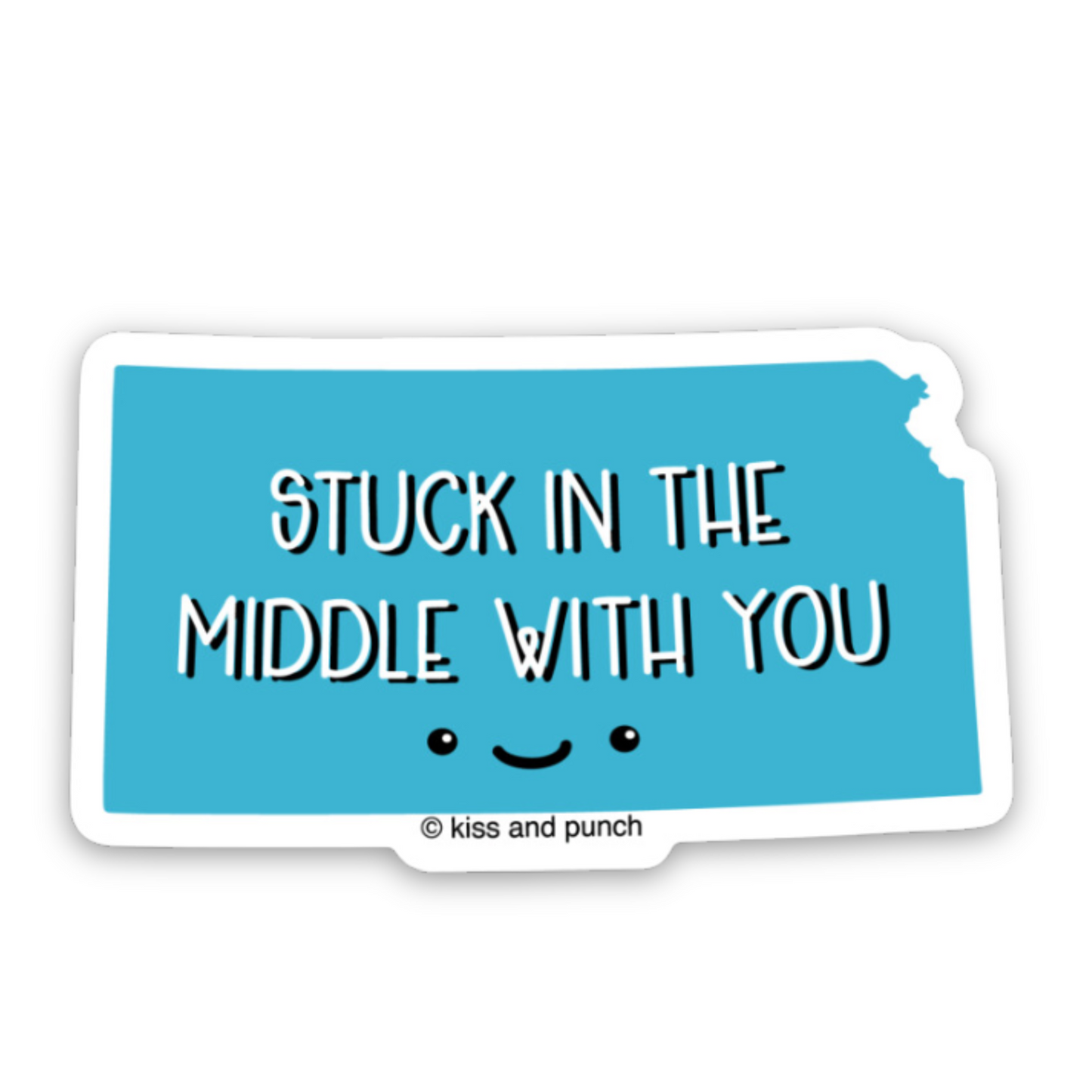 NEW! Funny 3 Inch Silly State Kansas Stuck In the Middle Diecut Vinyl Sticker