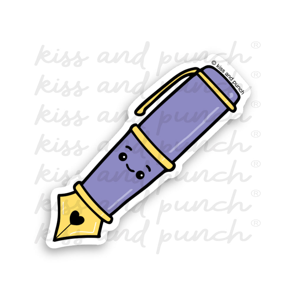 NEW! Cute Purple Fountain Pen Diecut Vinyl Sticker - Kiss and Punch