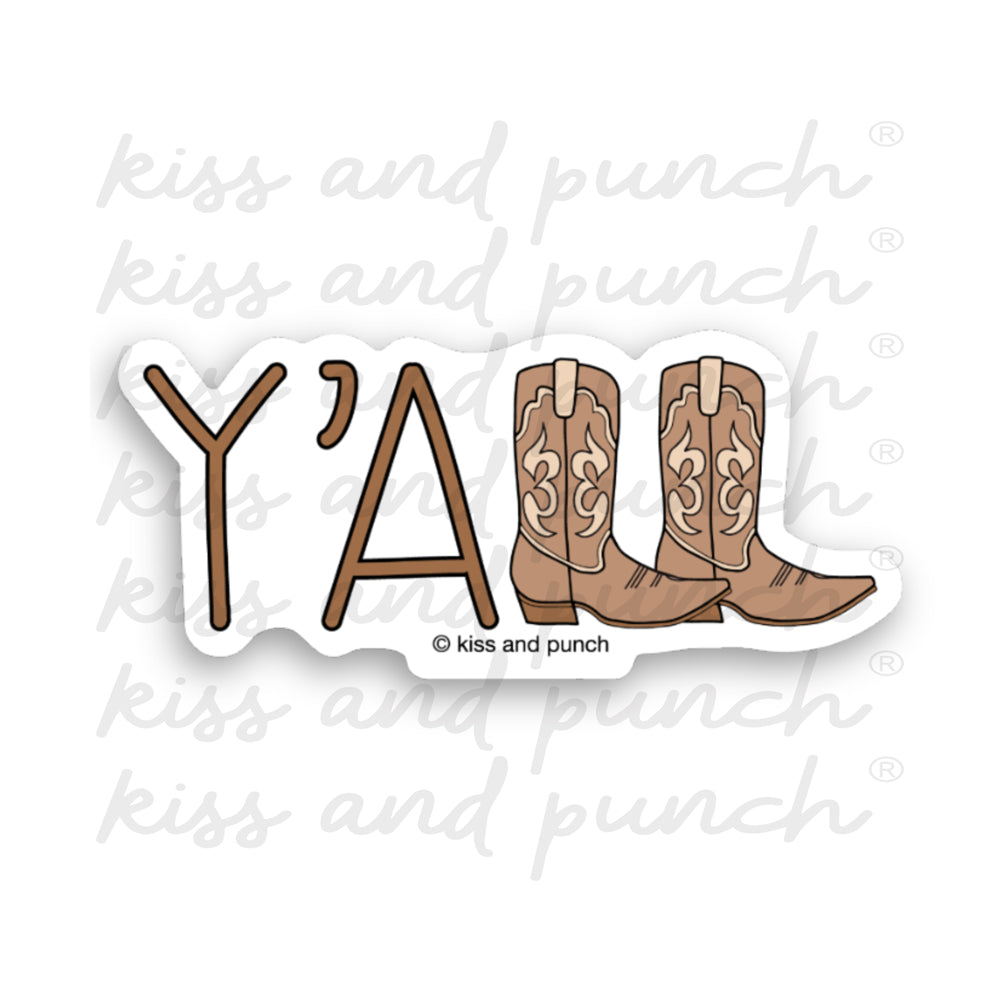 NEW! Cute Y'all Cowgirl Boots Diecut Vinyl Sticker - Kiss and Punch