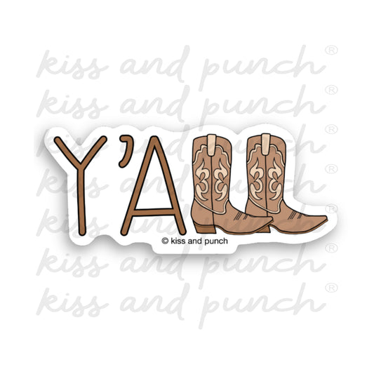 NEW! Cute Y'all Cowgirl Boots Diecut Vinyl Sticker - Kiss and Punch