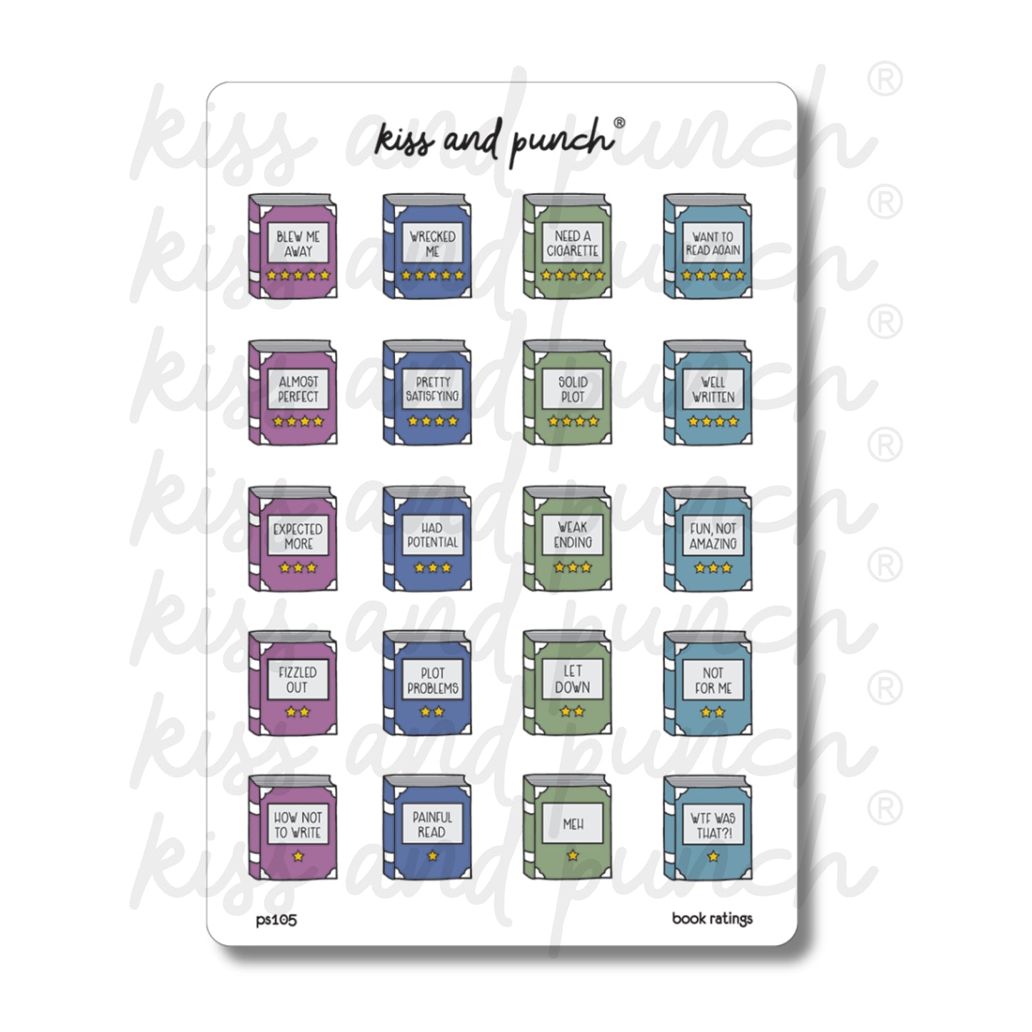 NEW! Funny Book Rating Sticker Sheet, Cute Reading Journal Vinyl Stickers, Novel Icon Decal, Hobonichi Weeks Functional Stickers Bullet Journal