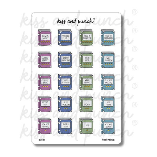 NEW! Funny Book Rating Sticker Sheet, Cute Reading Journal Vinyl Stickers, Novel Icon Decal, Hobonichi Weeks Functional Stickers Bullet Journal