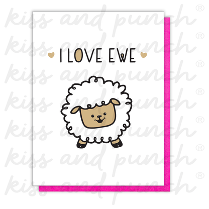NEW! I Love Ewe Letterpress Card | I Love You | Valentine's Day 2026 - Kiss and Punch