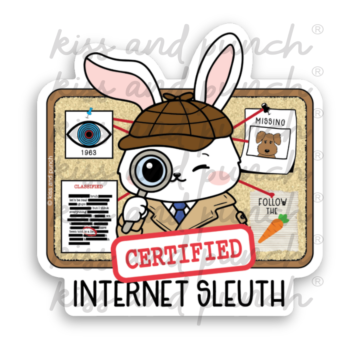 NEW! 3 Inch Certified Internet Sleuth | Bunny Detective Diecut Deco Vinyl Sticker | kiss and punch - Kiss and Punch