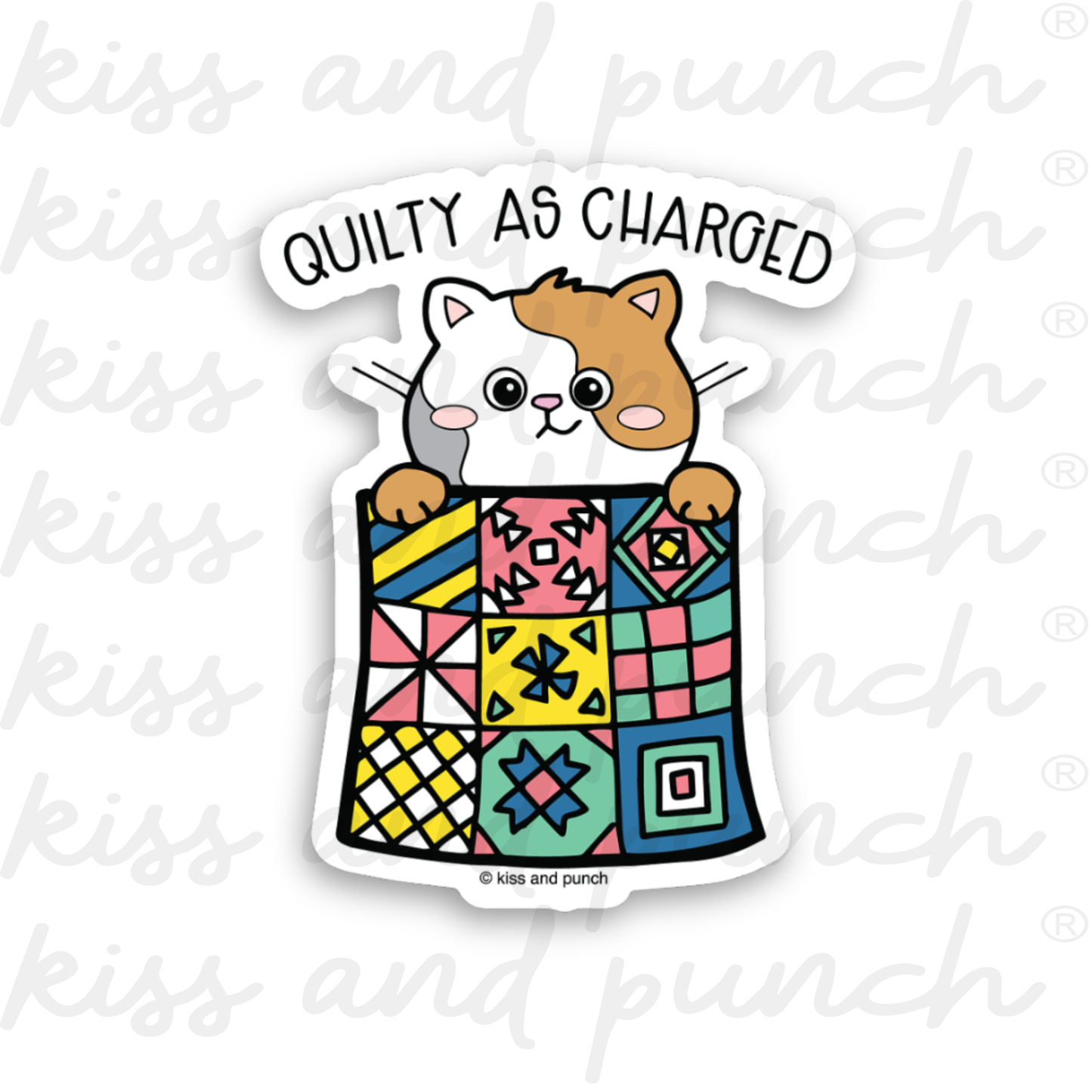 NEW! Punny Cute Quilty As Charged Cat Diecut Vinyl Sticker   