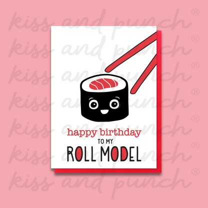 Funny Sushi Letterpress Birthday Card | Roll Model | Pun | kiss and punch