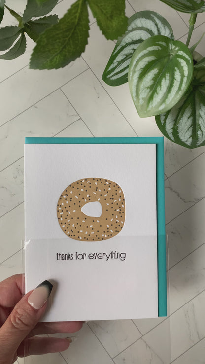 Funny Punny Everything Bagel Foodie Thanks Letterpress Card | kiss and punch