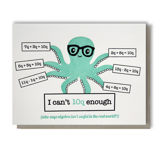 Funny Thank You Letterpress Card | Algebra Octopus | I Can't 10Q Enough |  kiss and punch - Kiss and Punch