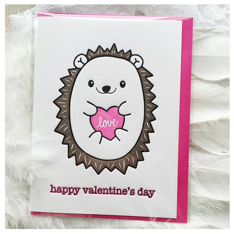 Cute Hedgehog | Love | Happy Valentine's Day Letterpress Card | kiss and punch - Kiss and Punch