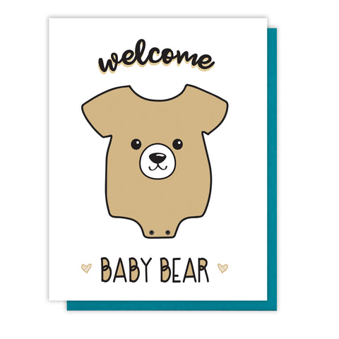 Cute Welcome Baby Bear Onesie Letterpress Card | Congratulations | Expecting kiss and punch