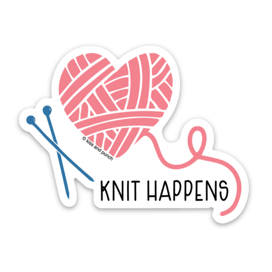 3 Inch Knit Happens Punny Diecut Vinyl Sticker | kiss and punch