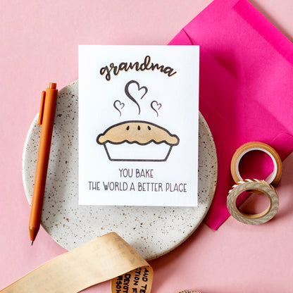 Grandma Letterpress Card | Pie Pun | Bake the World | Birthday Mother's Day | kiss and punch - Kiss and Punch