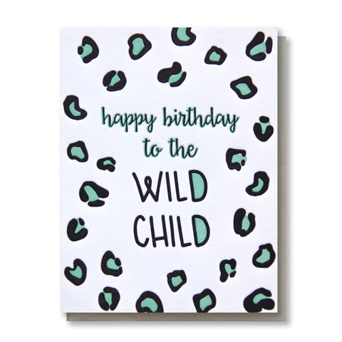 Funny Wild Child Leopard Animal Print Letterpress Birthday Card | kiss and punch - Kiss and Punch