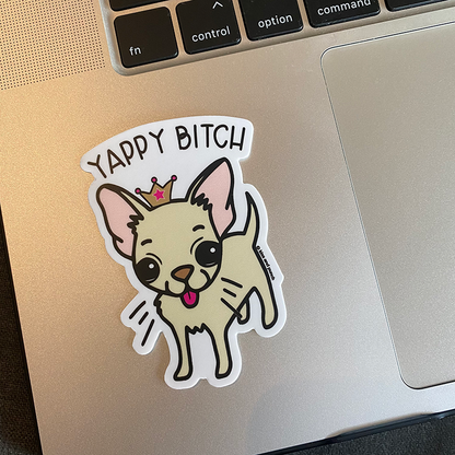 3 Inch Yappy Bitch Chihuahua Dog Diecut Vinyl Sticker | kiss and punch